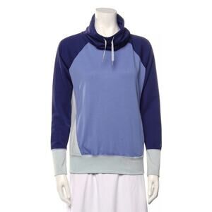 Marmot Women's HighNeck Blue ColorBlock Pullover Sweater Pockets Drawstring XS